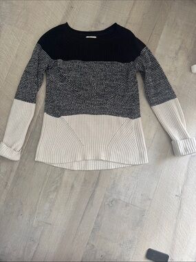 Style & Co. Colorblock Crewneck Sweater in Black, Gray & Cream